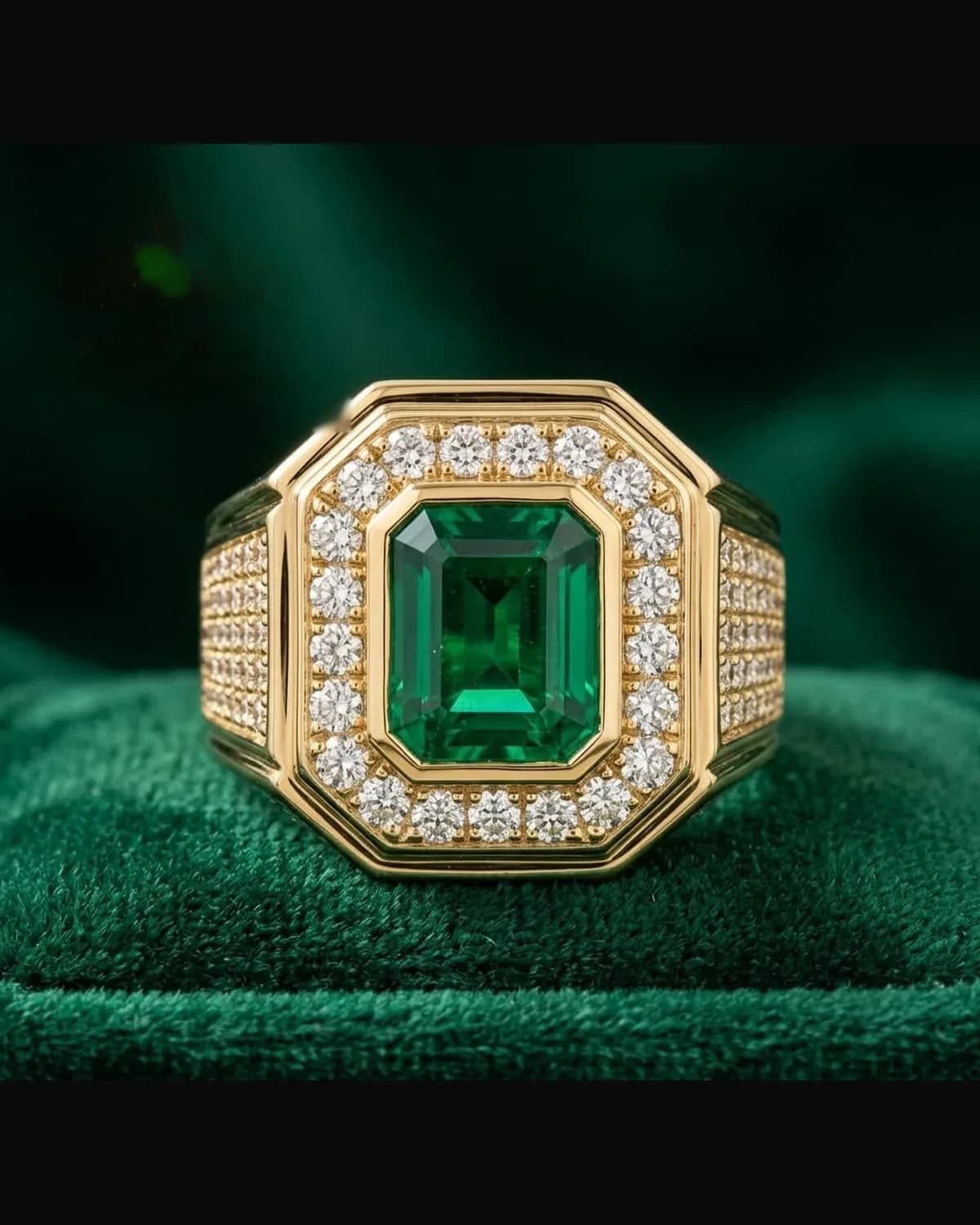 Anillo Selva Esmeralda — esmeralda colombiana con pavé de diamantes en oro amarillo 18k, Salomé C.C